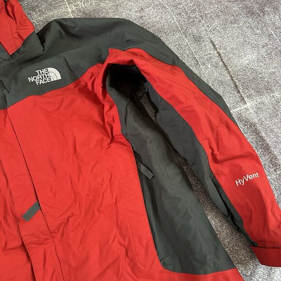 Men's The North Face Red Gray Hyvent Fleece Lined Hooded Windbreaker Jacket Sz L - Picture 2 of 5